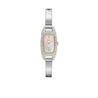 精工(Seiko)女士石英机芯太阳能手表不锈钢表链16.5mm方形仿水晶密镶表盘防水30m Silver One Size