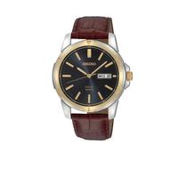 精工(Seiko)男士石英机芯太阳能手表SNE10239mm棕色压纹皮表带39mm日期窗防水100m Silver One Size