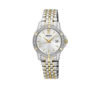 精工(Seiko)女士手表石英机芯金银两色不锈钢表链30mm水晶密镶表盘带日期窗生活防水 Gray One Size