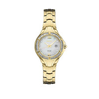 精工(Seiko)女士石英机芯太阳能手表金色不锈钢表链29mm钻石镶嵌带日期表盘防水50m精美腕表 Gold One SizeSUT380