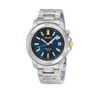 精工(Seiko)男士手表石英机芯SNQ010不锈钢表链40mm蓝色夜光指针日期表盘防水100m Two-Tone One Size