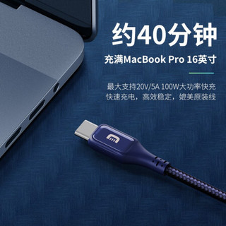 Zendure 双头type-c充电线5A100W数据线凯芙拉PD快充MacBook笔记本电脑通用 1米 蓝色