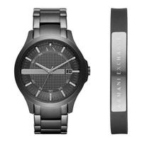 阿玛尼（ARMANI EXCHANGE）男士手表石英机芯不锈钢表链46mm防水50m&手链礼盒套装 Black ONE SIZE
