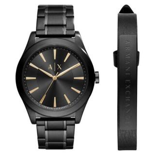 阿玛尼（ARMANI EXCHANGE）男士手表石英机芯不锈钢表链44mm防水50m&手链礼盒套装 Black ONE SIZE