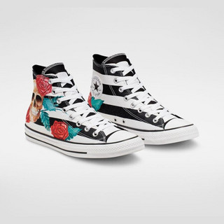 CONVERSE匡威男女鞋All Star系列高帮系带条纹彩色印花帆布鞋165821C White/Black/Red M6/W8