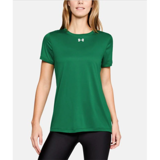 安德玛（Under Armour）女士短袖夏季速干套头圆领舒适透气休闲T恤宽松运动上衣1305510 Kelly Green/White XXL(适合胸围114-118cm)