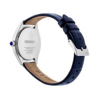 精工(Seiko)女士手表三针石英50米防水蓝色皮革表带腕表29mm Silver os