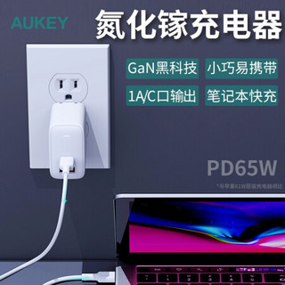 AUKEY傲基氮化镓65W双口充电器USB-C口电源适配器通用苹果笔记本iPadType-C快充插头 黑色+2米C-L苹果线