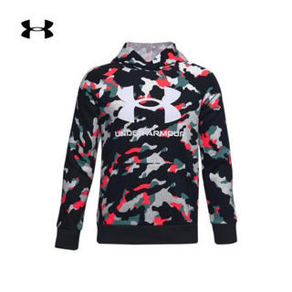 安德玛官方UA Rival男童抓绒运动印花连帽卫衣Under Armour1357586 蓝色424 YXS