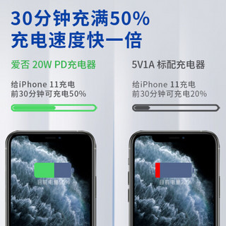 爱否PD快充20W充电头iPhone 12快速充电器Type-c接口PD3.0苹果手机单口插头适配器 白色1米MFi认证快充CtL