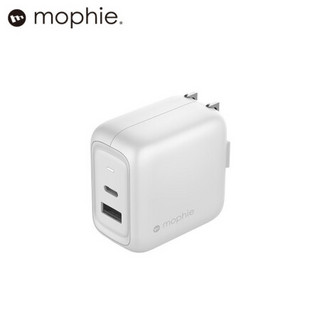 mophie 氮化镓65w充电器小巧便携PD快充双口充电USB-C充电器折叠充电苹果华为三星手机充电插头适配器 白色