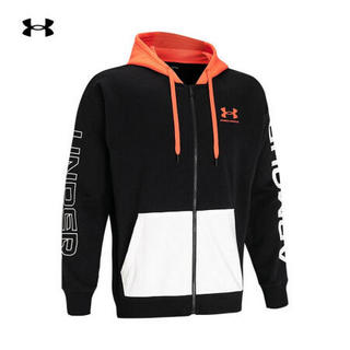 安德玛官方UA Rival男子运动训练抓绒拉链连帽外套Under Armour1361605 黑色001 S