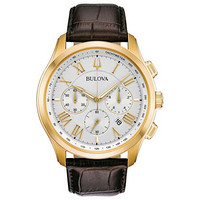 宝路华(BULOVA)男士手表计时码表石英机芯30米防水棕色皮革表带休闲商务腕表46.5mm大表盘 No Color ONE SIZE 97B169