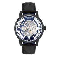 Kenneth Cole New York男士手表自动机芯30米防水黑色皮革表带时尚腕表46mm Black Medium