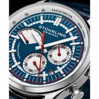 施图霖(Stuhrling)男士手表计时码表石英机芯50米防水蓝色皮革表带腕表 42mm表盘 Blue One Size Fits All