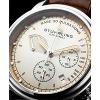 施图霖(Stuhrling)男士手表计时码表石英机芯50米防水棕色皮革表带腕表42mm White No Size