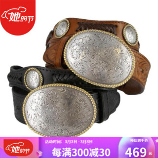 belts男腰带皮带编织西部牛仔风圆形金属装饰美国直邮252 Brown 46