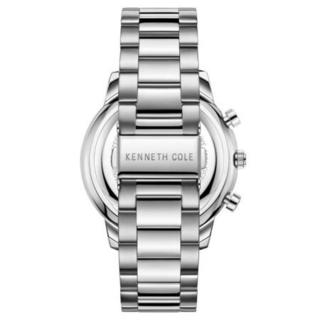 Kenneth Cole New York男士石英手表不锈钢表带双时区日期44mm表盘防水30m Silver os