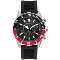 宝路华（BULOVA）男士手表石英机芯硅胶表带运动风格夜光多功能计时44mm表盘防水30m Black os
