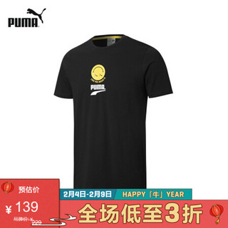 PUMA彪马官方 杨洋同款新款男女同款情侣印花短袖T恤 CLUB GRAPHIC 530017 黑色-01 XS