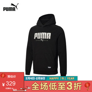 PUMA彪马官方 新款男子保暖加绒印花连帽卫衣ATHLETICS 586543 黑色-51 XXL