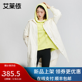 艾莱依轻薄羽绒服女2021时尚中长款趣味领羽绒服长衬衫春长款外套6021106007 米白 160