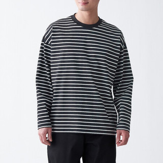 無印良品  無印良品 MUJI Labo系列 男女款圆领长袖T恤 BFB27A1S 黑色条纹 L-XL