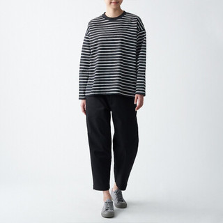 無印良品  無印良品 MUJI Labo系列 男女款圆领长袖T恤 BFB27A1S 黑色条纹 L-XL
