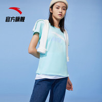 ANTA安踏短袖t恤女2021年夏季新品轻薄透气宽松圆领运动上衣棉T恤潮半袖速干衣装官方旗舰网店大LOGO 泡沫绿-11 L/女170