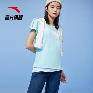 ANTA安踏短袖t恤女2021年夏季新品轻薄透气宽松圆领运动上衣棉T恤潮半袖速干衣装官方旗舰网店大LOGO 泡沫绿-11 M/女165