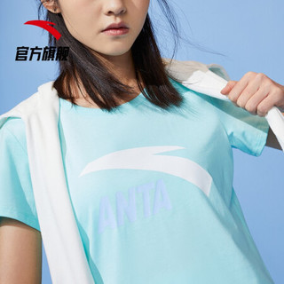 ANTA安踏短袖t恤女2021年夏季新品轻薄透气宽松圆领运动上衣棉T恤潮半袖速干衣装官方旗舰网店大LOGO 泡沫绿-11 M/女165