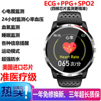 智能手环测血压心率心电图多功能运动圆表盘血氧计步防水男女手表 升级版全半圆屏银屏+曜石黑