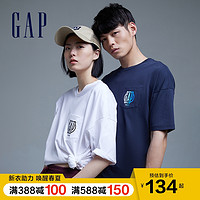 Gap 盖璞 Gap男女同款LOGO纯棉短袖T恤2021夏季新款时尚宽松情侣装上衣 白色