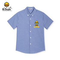B.duck小黄鸭童装男童衬衫儿童夏季短袖衬衣2021夏装新款复古格子衬衫 MBF2209902 蓝色 120cm