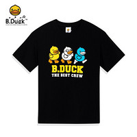 B.duck小黄鸭童装儿童短袖男童t恤夏装2021新款女童纯棉半袖上衣t MBF2201511 钻石黑 160cm