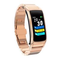 适用新款B5S彩屏智能手环心率血压多功能蓝牙耳机可免提通话二合一表 金色金属商务版