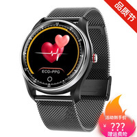 适用MX9心电图智能手环手表圆屏触控游泳消息提醒运动心率血压手环男 MX9.黑钢