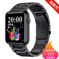 适用新四核全触屏智能手环血压心率心电图血氧智能手机通用 欧洲全屏尊严黑钢带版+黑硅胶带