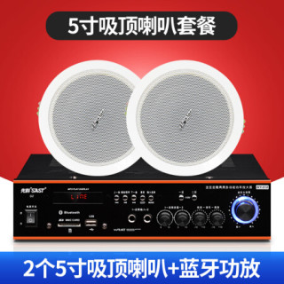 先科吸顶喇叭吊顶音响蓝牙功放背景音乐套装天花板嵌入装修室内房顶门店铺奶茶宣传音箱 蓝牙分区功放+2个5寸吸顶喇叭