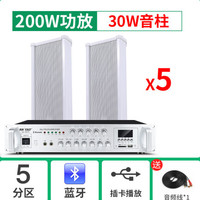 先科 音柱室外户外防水校园广播背景音乐公共广播门店奶茶喇叭音响功放壁挂式音箱系统套装 5分区200W功放+5个30W音柱