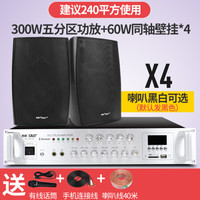 先科(SAST) 壁挂墙音响喇叭功放机音箱套装背景音乐公共广播校园会议商场店铺挂壁吸顶同轴音箱 300瓦五分区调音蓝牙功放+60W同轴壁挂喇叭*4