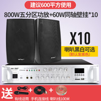 先科(SAST) 壁挂墙音响喇叭功放机音箱套装背景音乐公共广播校园会议商场店铺挂壁吸顶同轴音箱 800瓦五分区蓝牙功放+60W同轴壁挂喇叭*10