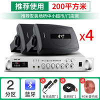 先科 P6 壁挂音响无线蓝牙功放重低音音响套装店铺专用音箱室内商用超市餐厅挂壁式奶茶店服装店挂墙喇叭 180W功放+4寸重低音壁挂*4+有线话筒