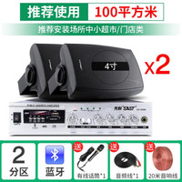 先科 P6 壁挂音响无线蓝牙功放重低音音响套装店铺专用音箱室内商用超市餐厅挂壁式奶茶店服装店挂墙喇叭 120W功放+4寸重低音壁挂*2+有线话筒