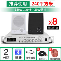 先科(SAST) 壁挂音响蓝牙功放大功率音箱组合家用K歌唱歌套装店铺用室内超市餐厅挂壁式商用奶茶店 180W功放+A2黑/白色壁挂*8