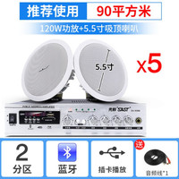 先科(SAST) 吸顶喇叭套装店铺无线蓝牙功放机嵌入式广播天花吊顶音响音箱3D环绕家用客厅背景音乐 120W功放+5.5寸吸顶*5