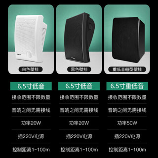 先科K8无线壁挂音响商用蓝牙商铺挂壁式音箱超市餐厅奶茶店服装店铺专用室内广播吊挂环绕背景音乐挂墙喇叭 8个白色无线壁挂+无线发射器