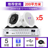 先科(SAST) 同轴吸顶喇叭套装店铺无线蓝牙功放机嵌入式天花吊顶音响音箱3D环绕家用客厅背景音乐 200W功放+8寸吸顶*5