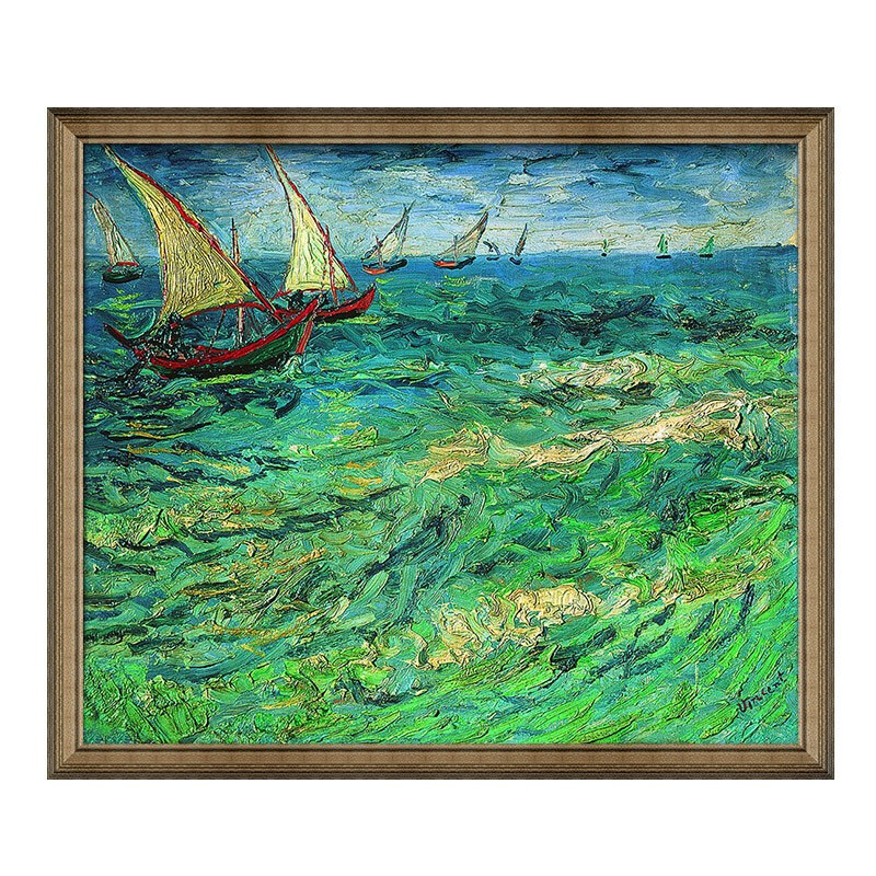 雅昌 梵高 《帆船海景》 67*58cm装饰画 油画布