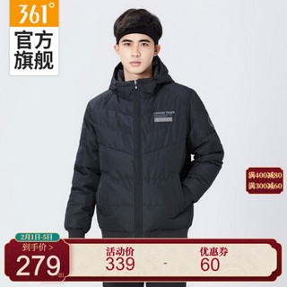 361男装冬新款舒适保暖连帽长袖棉夹克运动外套 基础黑 XL